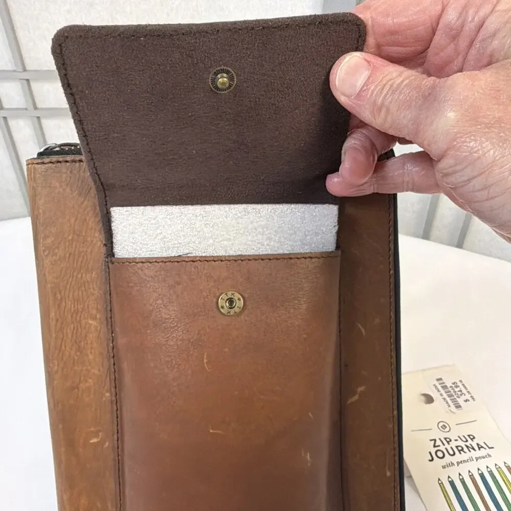 Brand New Earthbound Trading Zip Up Leather Journal With Front Pocket Refillable